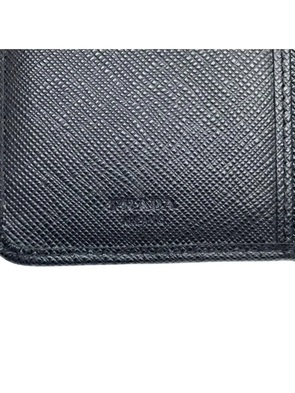 Prada Logo Saffiano Leather Bifold Wallet Black Compact